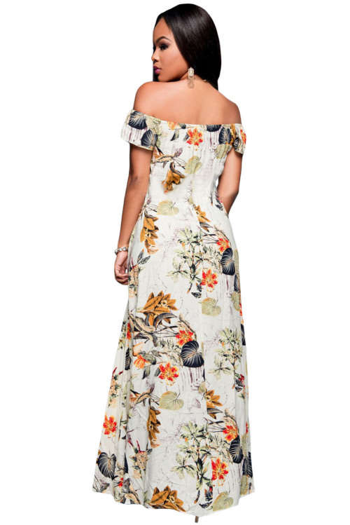 BEIGE MULTI-COLOR BOHO FLORAL PRINT ROMPER MAXI DRESS - S/M/L