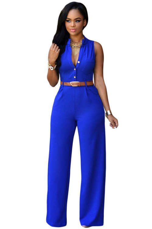 STYLISH ROYAL BLUE BELTED WIDE LEG JUMPSUIT (SMALL TO PLUS SIZE)