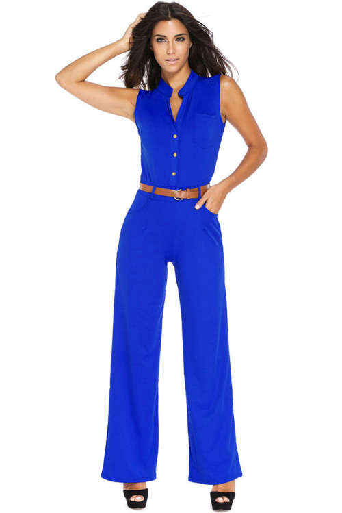 STYLISH ROYAL BLUE BELTED WIDE LEG JUMPSUIT (SMALL TO PLUS SIZE)