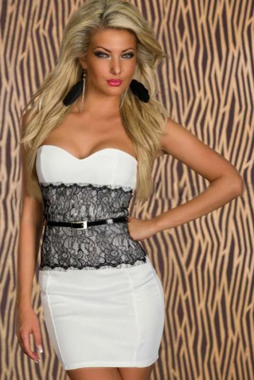 GORGEOUS WHITE EYELASH WAIST CINCHER BODYCON DRESS FORMAL EVENING WEAR - M/L