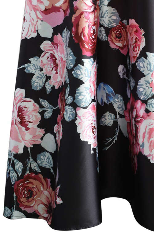 BLOSSOMING BLACK HIGH WAIST MAXI SKIRT- S/M/L