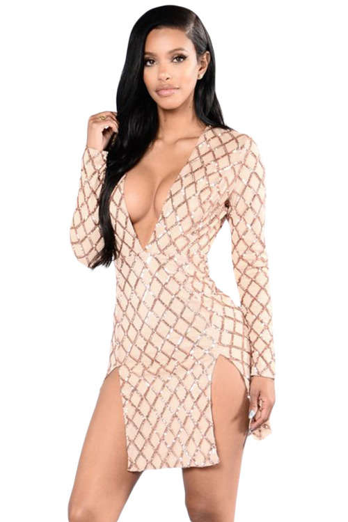 SEQUIN DOUBLE SLIT MINI CLUB DRESS