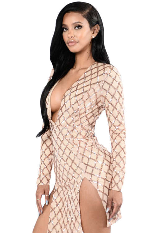 SEQUIN DOUBLE SLIT MINI CLUB DRESS