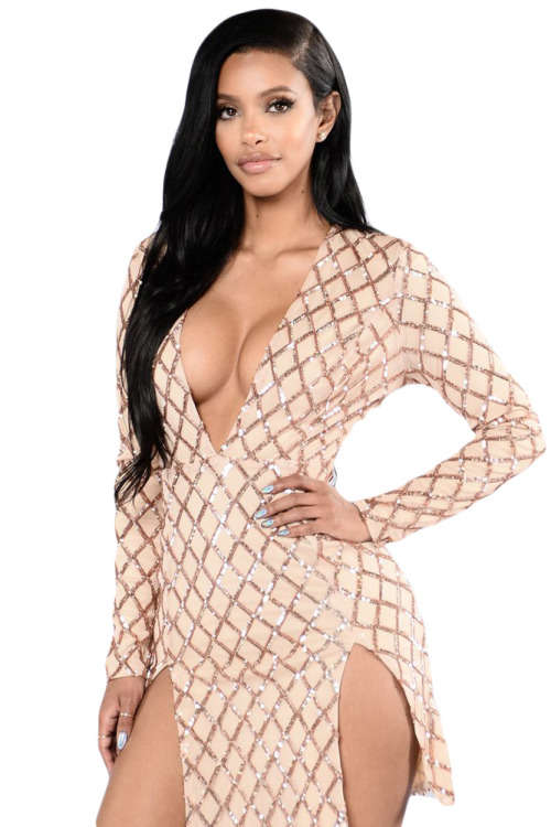 SEQUIN DOUBLE SLIT MINI CLUB DRESS