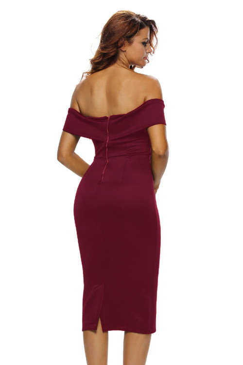 GORGEOUS BURGUNDY OFF-THE-SHOULDER MIDI DRESS - SMALL TO PLUS SIZE