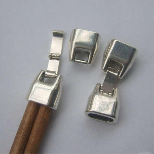 SILVER END CAPS SNAP CLASP FOR LEATHER CORD INCLUDES DECO SLIDER