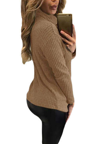 BEIGE TURTLENECK LACE UP GROMMET DETAIL V PLUNGE SWEATER - S/M/L