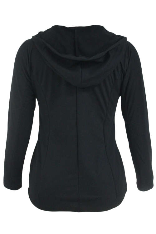 BLACK LOOSE FITTING LACE UP HOODIE - SMALL TO PLUS SIZE