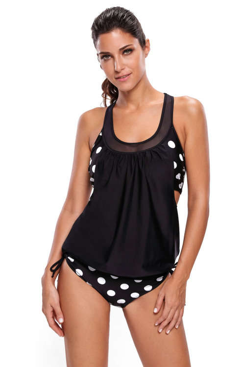 SWIMSUIT/LADIES SWIMSUIT/TANKINI SWIMSUIT/BLACK WHITE POLKA DOT TANKINI SWIMSUIT/LOCAL STOCK
