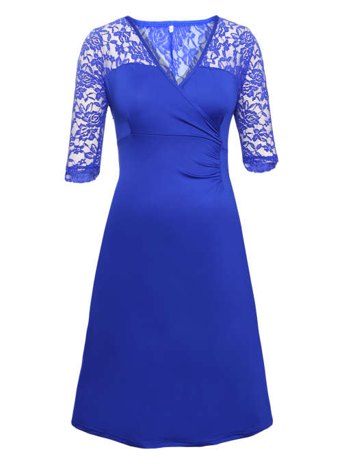 ***PLUS SIZE*** BLUE LAVISH LACE HALF SLEEVES COCKTAIL DRESS - XL/2XL/3XL