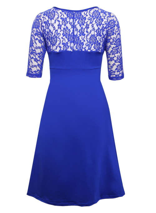 ***PLUS SIZE*** BLUE LAVISH LACE HALF SLEEVES COCKTAIL DRESS - XL/2XL/3XL