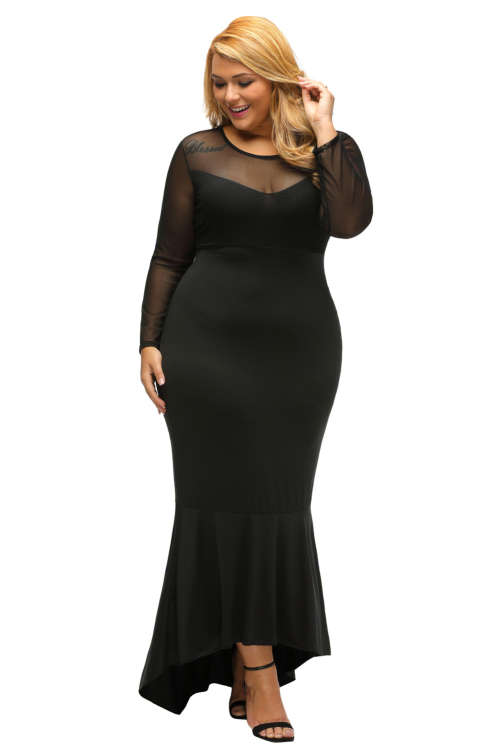 ***PLUS SIZE*** STYLISH BLACK SHEER MESH SPLICE MERMAID DRESS EVENING WEAR - XL/2XL/3XL