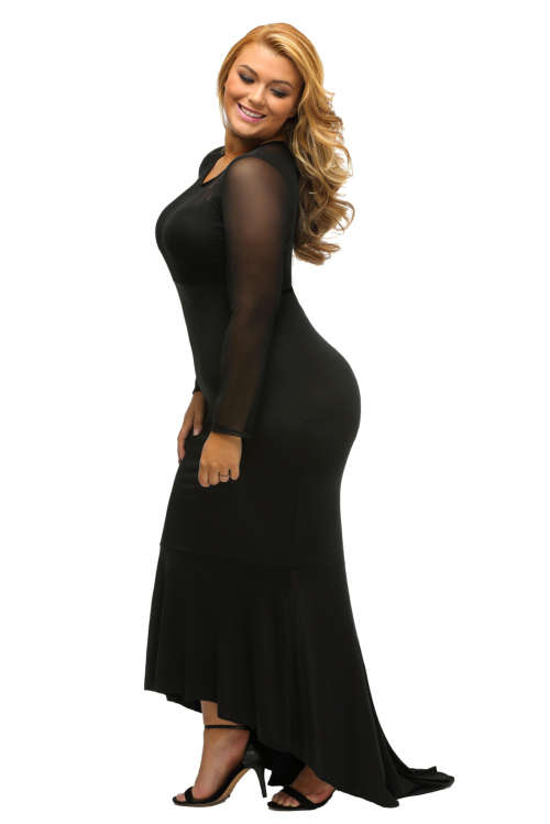 ***PLUS SIZE*** STYLISH BLACK SHEER MESH SPLICE MERMAID DRESS EVENING WEAR - XL/2XL/3XL
