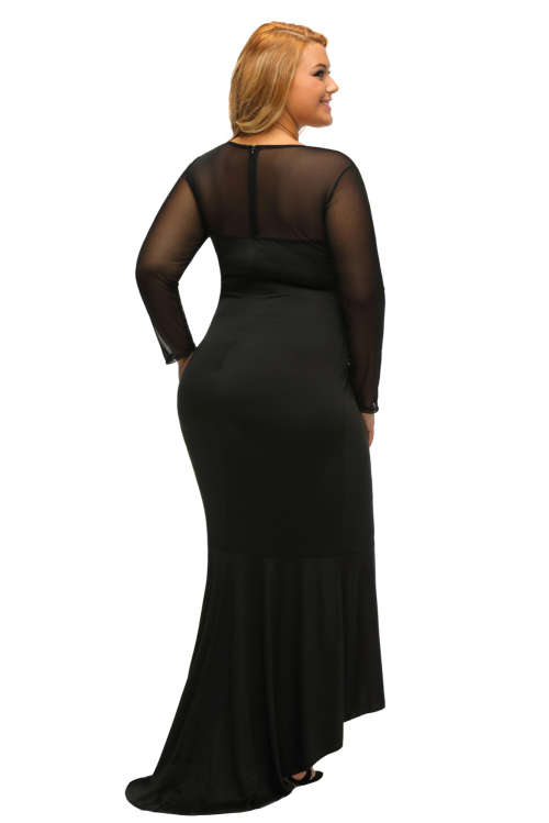 ***PLUS SIZE*** STYLISH BLACK SHEER MESH SPLICE MERMAID DRESS EVENING WEAR - XL/2XL/3XL