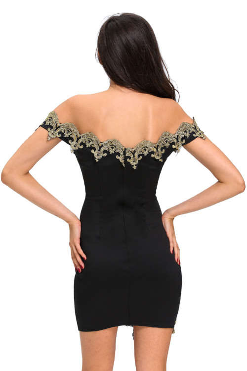 LACE APPLIQUE OFF SHOULDER MINI DRESS EVENING WEAR