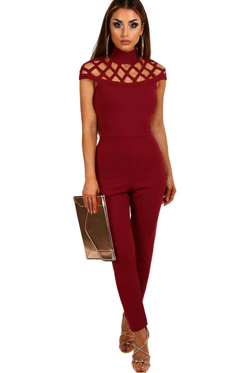 LOVELY PLUM CAGE TOP SKINNY FIT JUMPSUIT - S/M/L