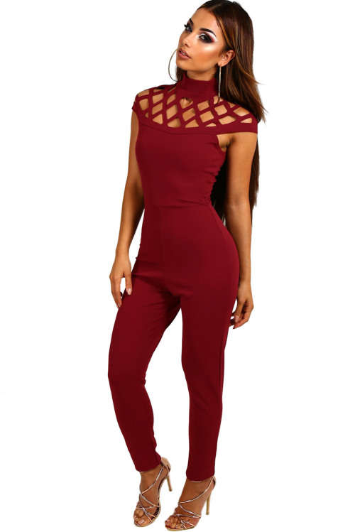 LOVELY PLUM CAGE TOP SKINNY FIT JUMPSUIT - S/M/L