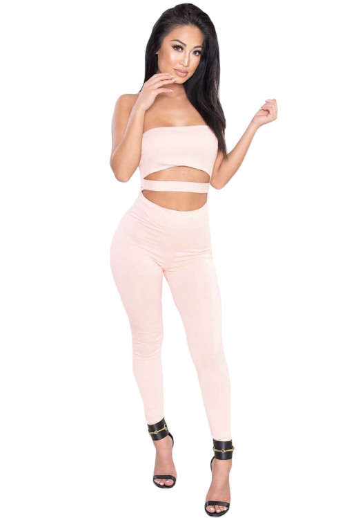 SEXY STRAPLESS CUT AWAY FRONT DETAIL PINKY JUMPSUIT - LARGE