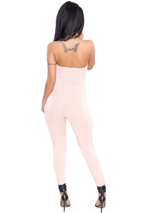 SEXY STRAPLESS CUT AWAY FRONT DETAIL PINKY JUMPSUIT - LARGE