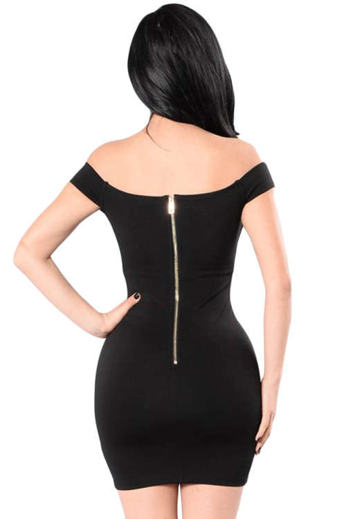 BLACK FRONT LACE UP OFF SHOULDER MINI DRESS - S/M/L