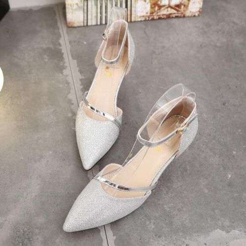POINTED ONE BUCKLE BELT STILETTO PUMPS SHOES - SILVER - 34/35/36/37/38/39/40