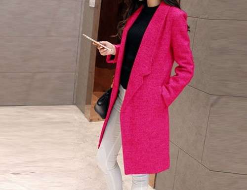 LADIES LONG WOOLEN COAT - HOT PINK - S/M/L/XL