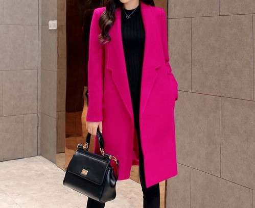 LADIES LONG WOOLEN COAT - HOT PINK - S/M/L/XL