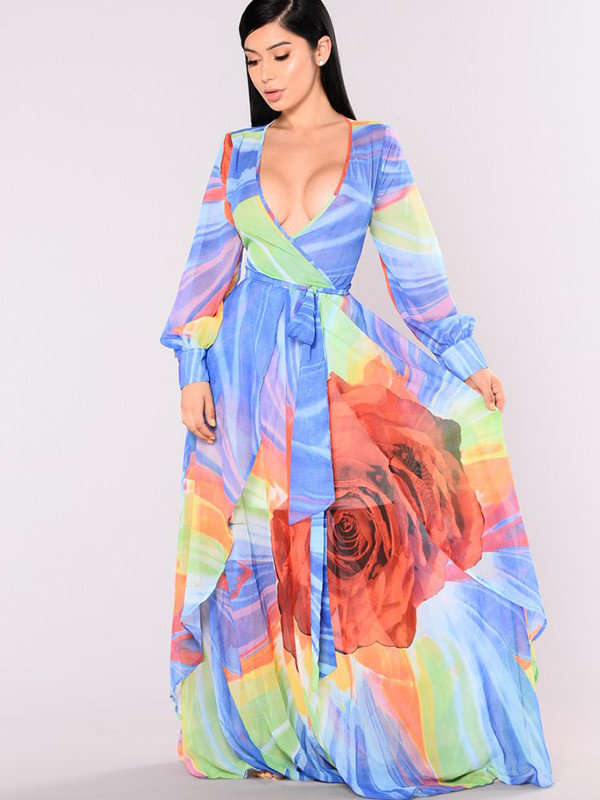 DRESS/DRESSES/MAXI DRESS/LONG SLEEVE DRESS/FLORAL PRINT MAXI DRESS