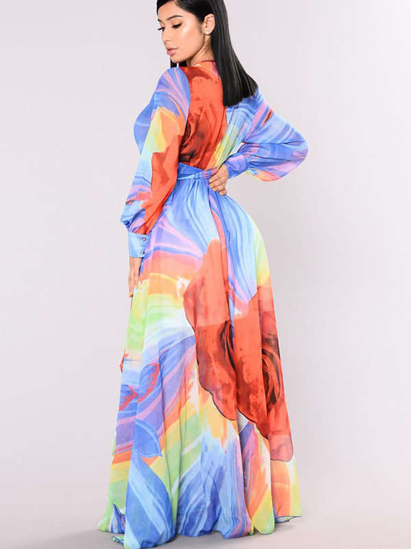 DRESS/DRESSES/MAXI DRESS/LONG SLEEVE DRESS/FLORAL PRINT MAXI DRESS