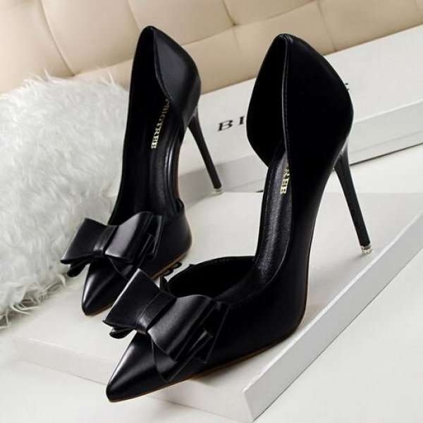 BOW DETAIL POINTED TOE HIGH HEEL SHOES