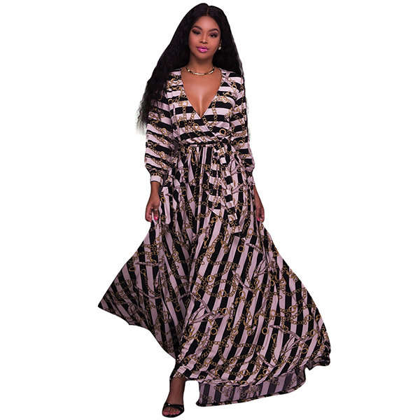 DRESSES/MAXI DRESS/PRINTED DRESS/BELTED DRESS/LONG SLEEVE DRESS
