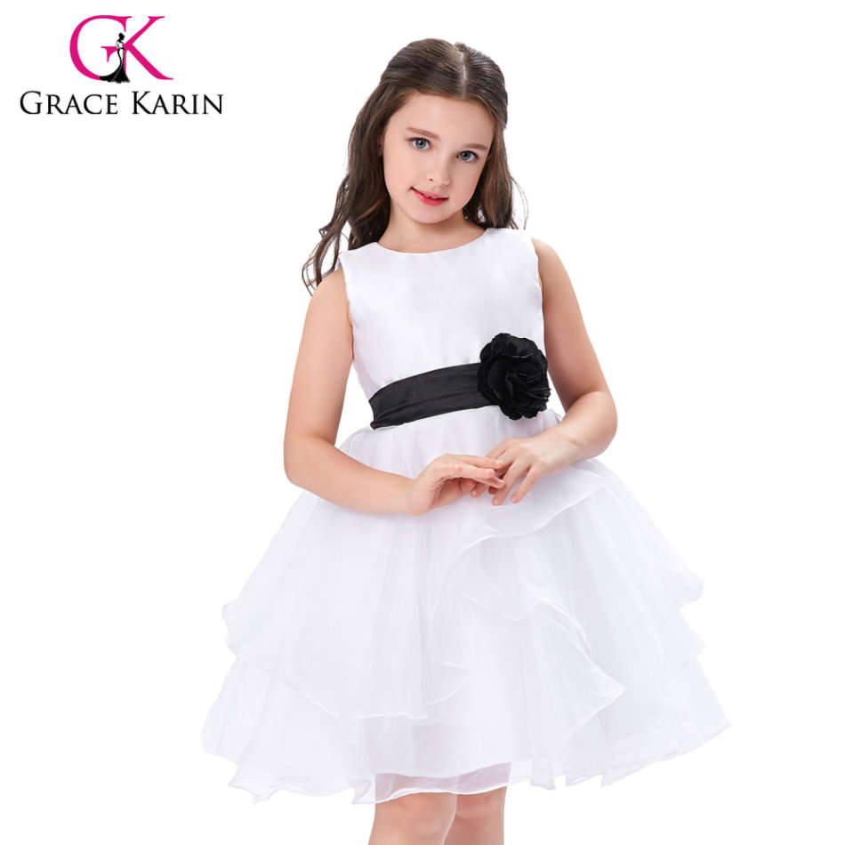 Girls dresses flower girl white satin party dress