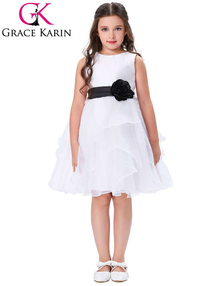 Girls dresses flower girl white satin party dress