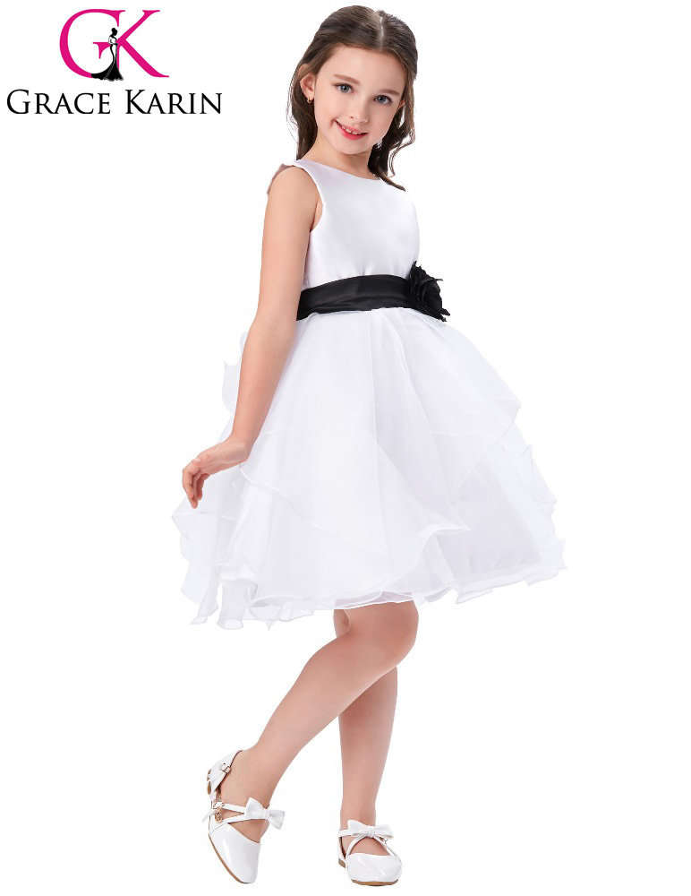 Girls dresses flower girl white satin party dress