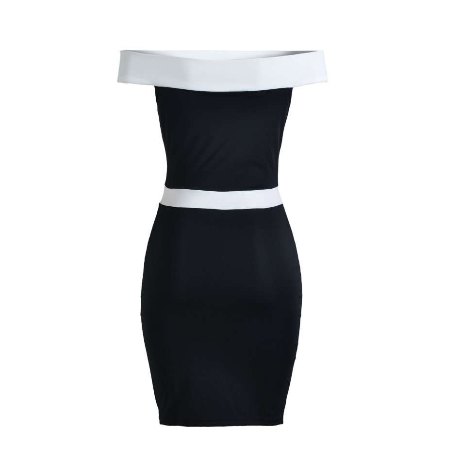 DRESSES/BODYCON DRESS/BODYCON DRESS/OFF SHOULDER BLACK CONTRAST BODYCON MIDI DRESS