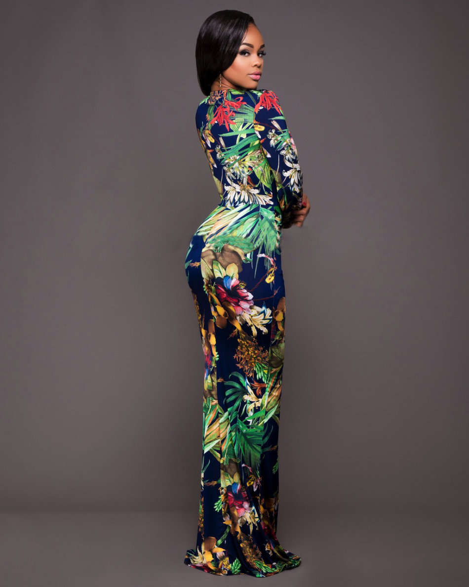 MAXI DRESSES/MAXI DRESS/LONG SLEEVE MAXI DRESS/GREEN MAXI DRESS/FLORAL PRINT MAXI DRESS