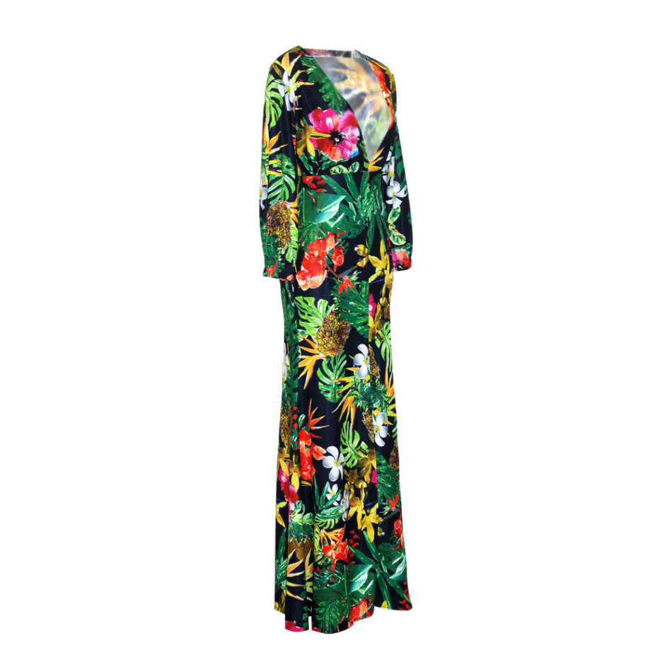 MAXI DRESSES/MAXI DRESS/LONG SLEEVE MAXI DRESS/GREEN MAXI DRESS/FLORAL PRINT MAXI DRESS