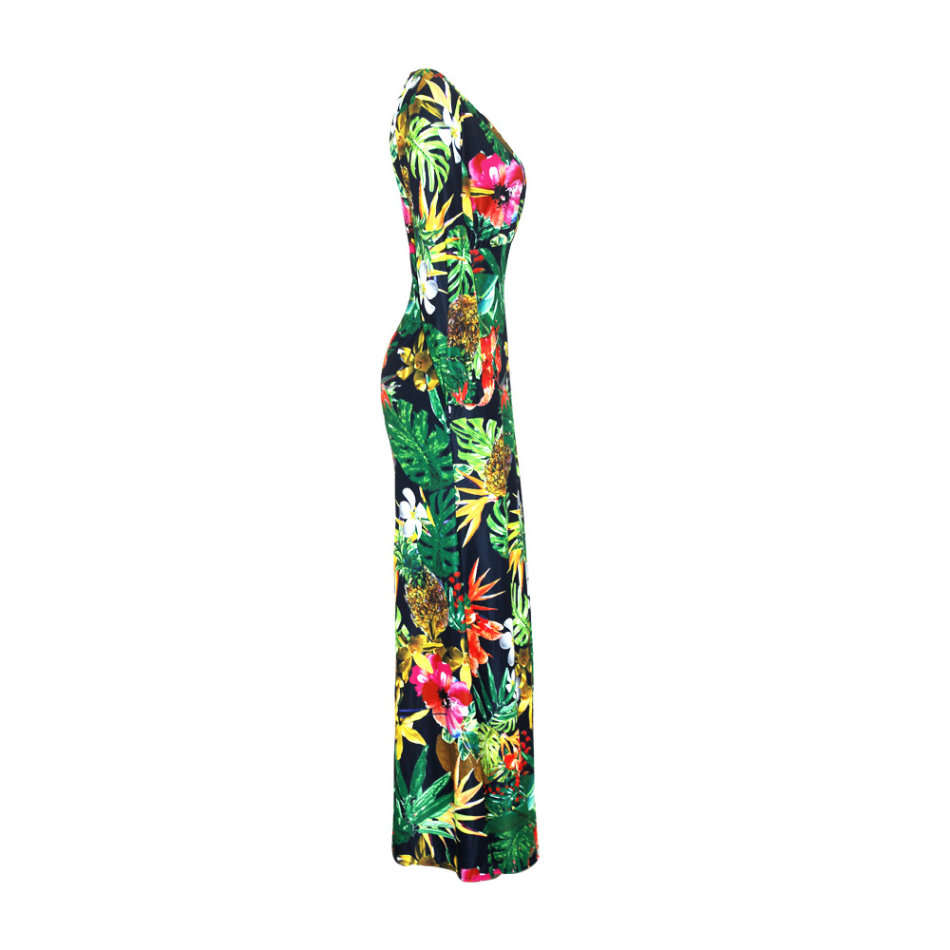 MAXI DRESSES/MAXI DRESS/LONG SLEEVE MAXI DRESS/GREEN MAXI DRESS/FLORAL PRINT MAXI DRESS