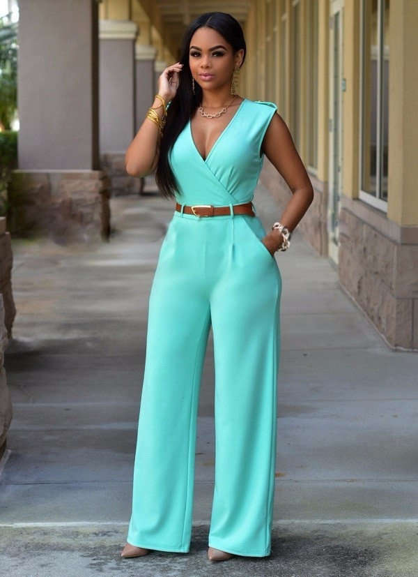 JUMPSUITS/JUMPSUIT/ELEGANT LIGHT BLUE JUMPSUIT/BELTED JUMPSUIT/SLEEVELESS JUMPSUIT