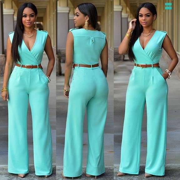 JUMPSUITS/JUMPSUIT/ELEGANT LIGHT BLUE JUMPSUIT/BELTED JUMPSUIT/SLEEVELESS JUMPSUIT