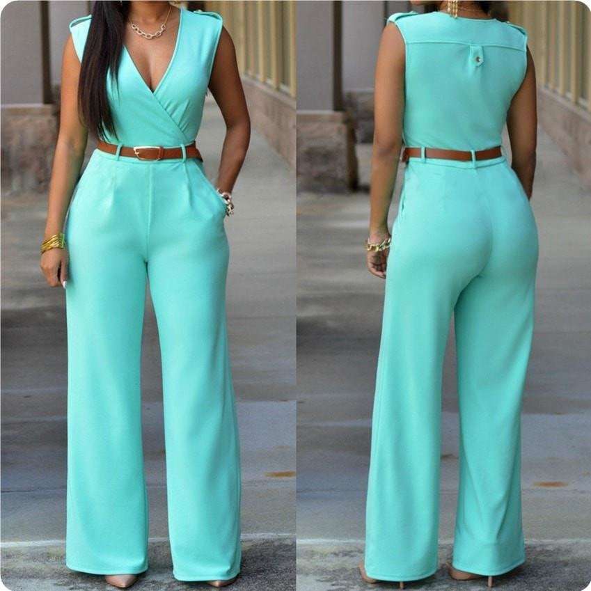 JUMPSUITS/JUMPSUIT/ELEGANT LIGHT BLUE JUMPSUIT/BELTED JUMPSUIT/SLEEVELESS JUMPSUIT