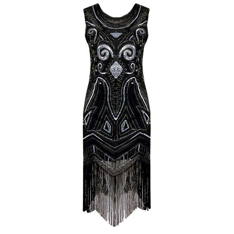 DRESSES/DRESS/LADIES GATSBY DRESS/1920'S DRESS/BLACK FLAPPER DRESS/DANCE VINTAGE PARTY DRESS