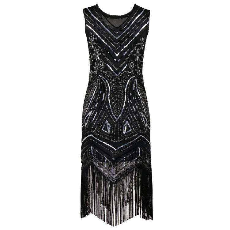 DRESSES/DRESS/LADIES GATSBY DRESS/1920'S DRESS/BLACK FLAPPER DRESS/DANCE VINTAGE PARTY DRESS