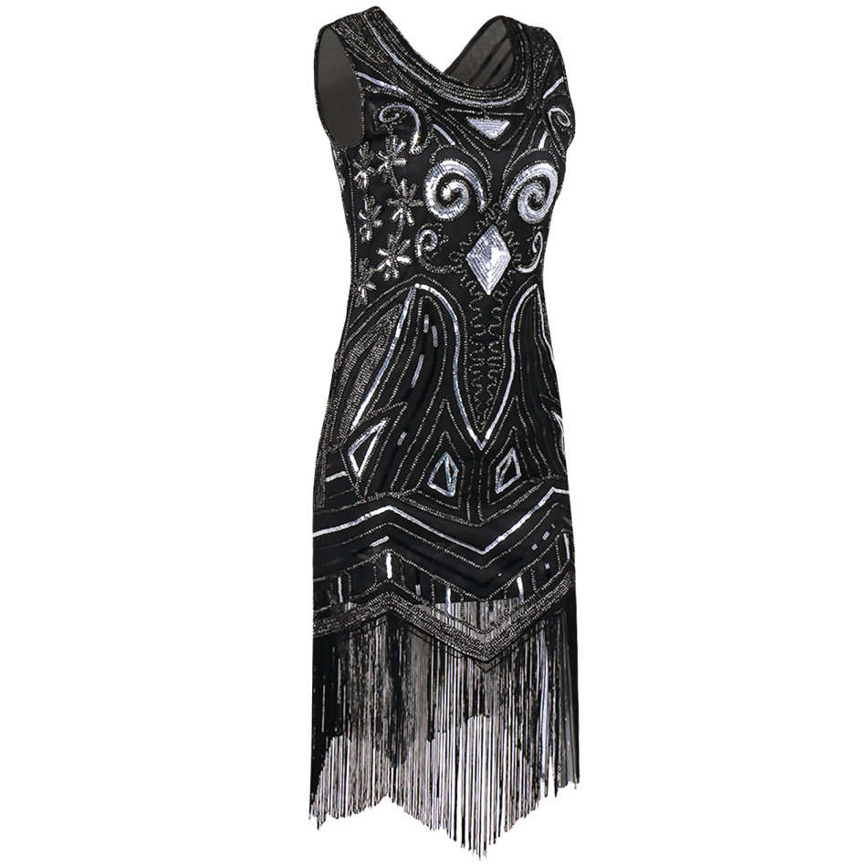 DRESSES/DRESS/LADIES GATSBY DRESS/1920'S DRESS/BLACK FLAPPER DRESS/DANCE VINTAGE PARTY DRESS