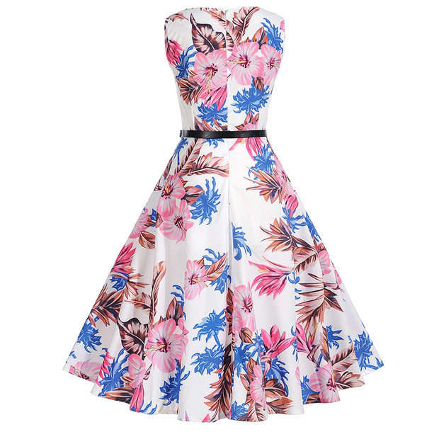 DRESSES/DRESS/WOMENS DRESSES/VINTAGE FLORAL PRINT A LINE DRESS WITH BELT
