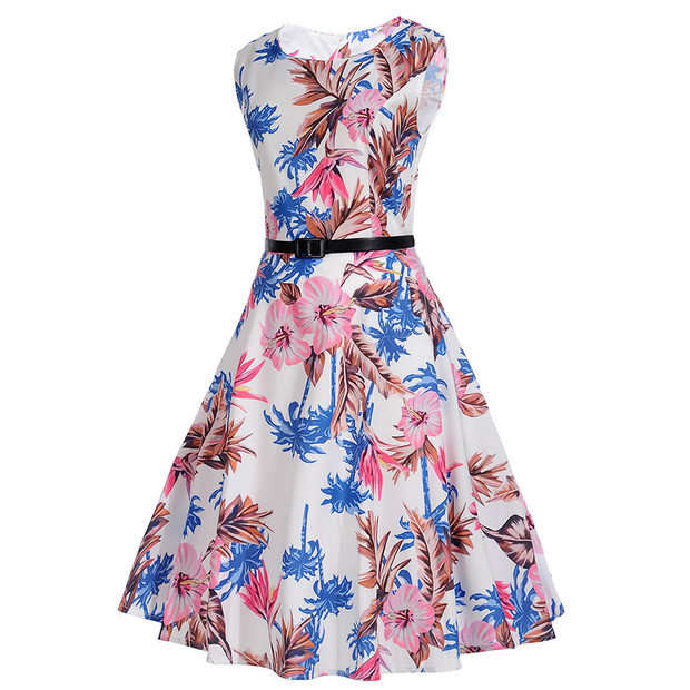 DRESSES/DRESS/WOMENS DRESSES/VINTAGE FLORAL PRINT A LINE DRESS WITH BELT