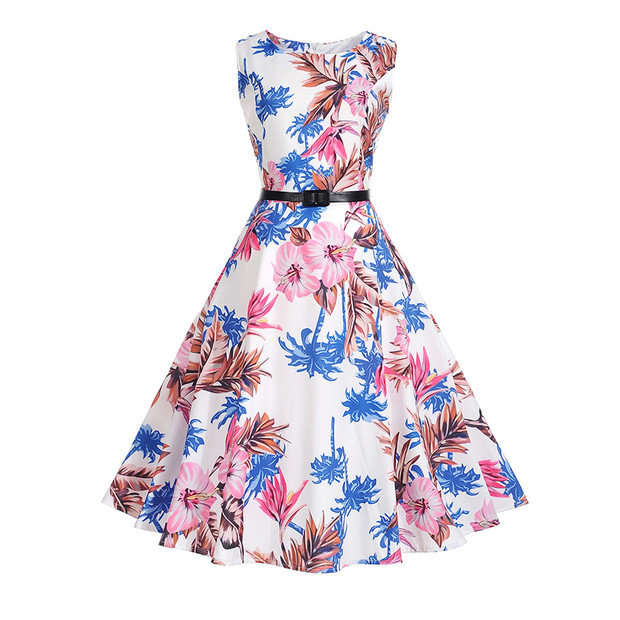 DRESSES/DRESS/WOMENS DRESSES/VINTAGE FLORAL PRINT A LINE DRESS WITH BELT