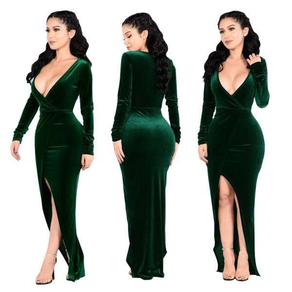 EVENING DRESSES/EVENING DRESS/ELEGANT EVENING DRESS/VELVET EVENING DRESS/GREEN DRESS