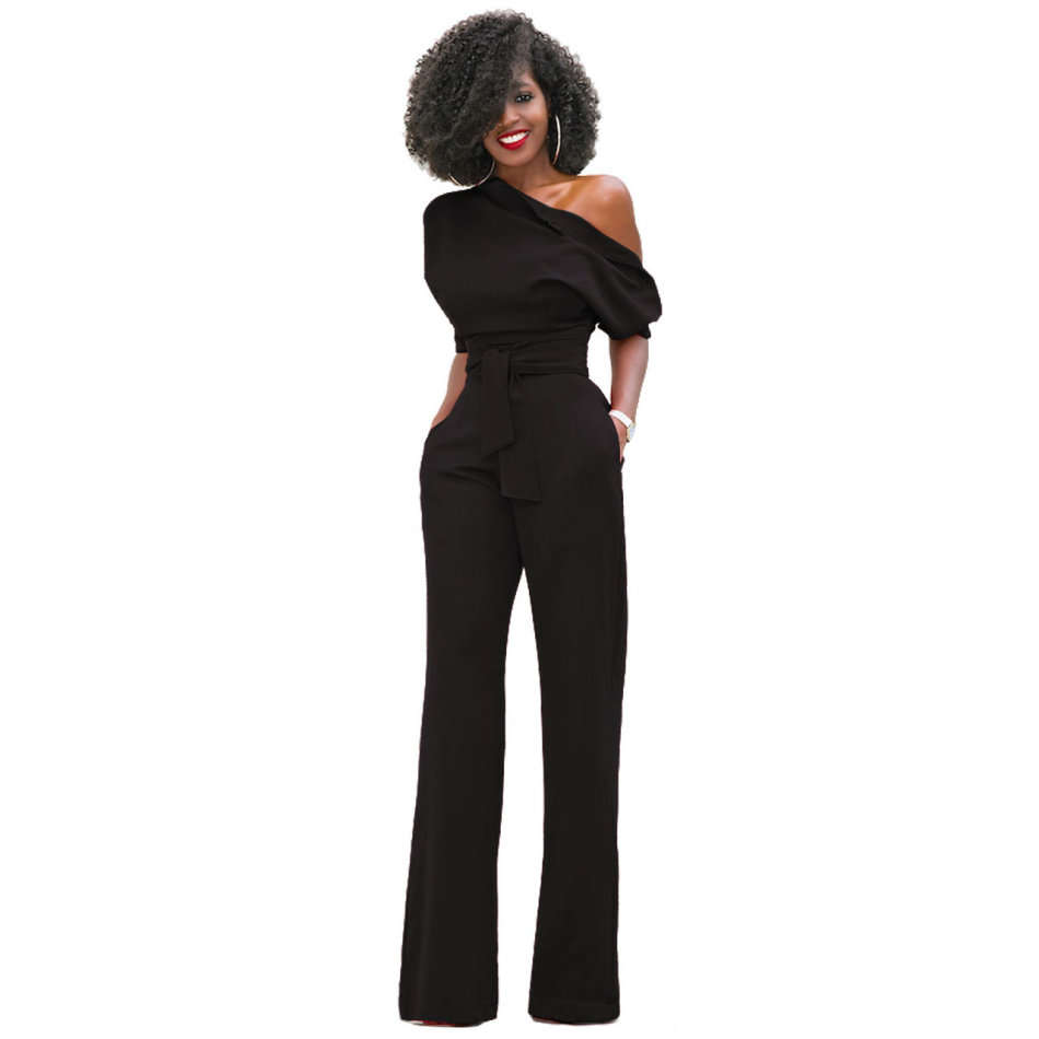 JUMPSUITS/JUMPSUIT/WOMENS JUMPSUIT/FORMAL JUMPSUIT/BLACK ONE SHOULDER FORMAL WOMENS JUMPSUIT