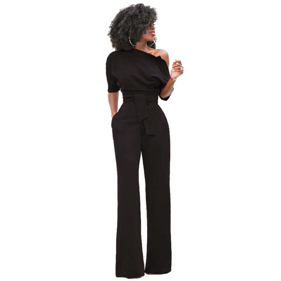 JUMPSUITS/JUMPSUIT/WOMENS JUMPSUIT/FORMAL JUMPSUIT/BLACK ONE SHOULDER FORMAL WOMENS JUMPSUIT